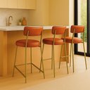 Ver imagem 1 de Banqueta Cozinha Alta com Encosto Industrial Dourado Kit 3 Londres Pu D03 - D'Rossi