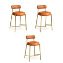 Ver imagem 2 de Banqueta Cozinha Alta com Encosto Industrial Dourado Kit 3 Londres Pu D03 - D'Rossi