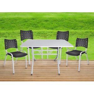 Jogo Mesa 120x70 para Restaurante Comércio com 4 Cadeiras Iso Preta Base Branca Ecomhome