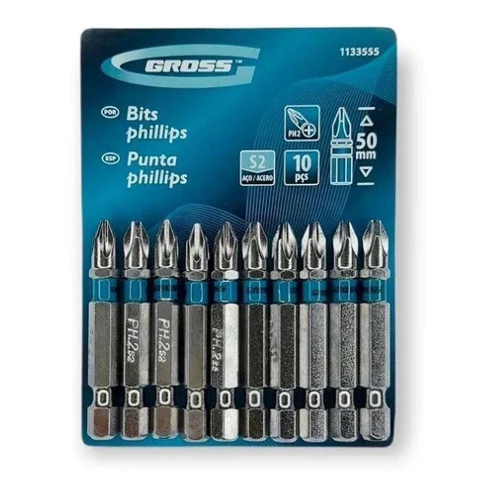 Kit Bits Parafusadeira Phillips 10pc Gross 50mm Ph2 - 1