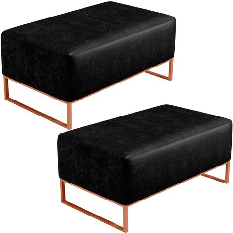 Kit 02 Puffs Decorativo Sala De Estar Cléo 90cm W01 Base Ferro Cobre Couríssimo Preto - Lyam Decor