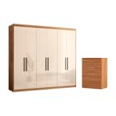 Ver imagem 1 de Conjunto de Quarto Casa Azzur Guarda Roupa 6 Portas 4 Gavetas MDP Amêndola Off White Demóbile