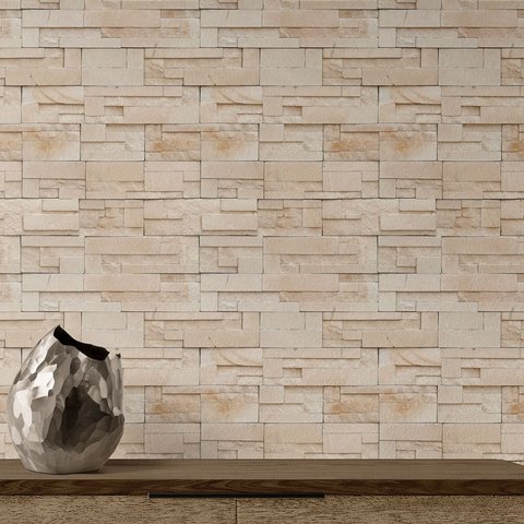 Papel de Parede 3d Pedras Canjiquinhas Bege Autoadesivo