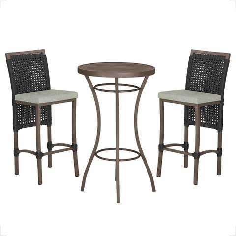 Mesa Bistrô com 2 Banquetas Roma Marrom Corda Náutica Estofado 3 Trama Original