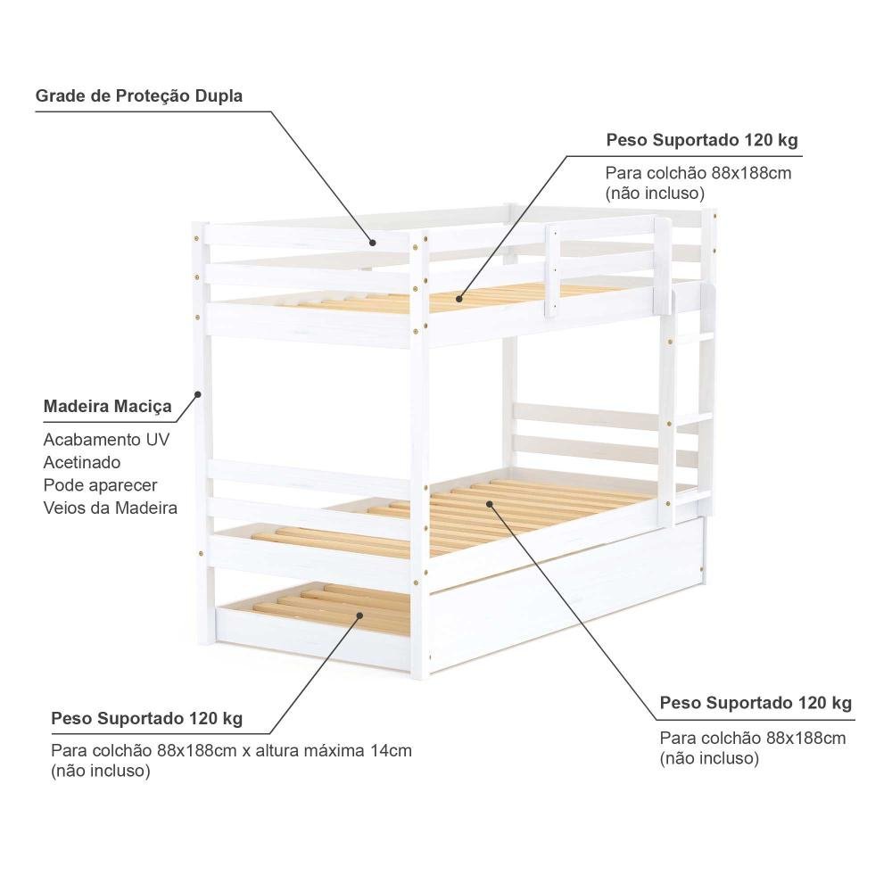 Treliche Infantil Slim Rb Madeira Maciça Branco Housin - 4