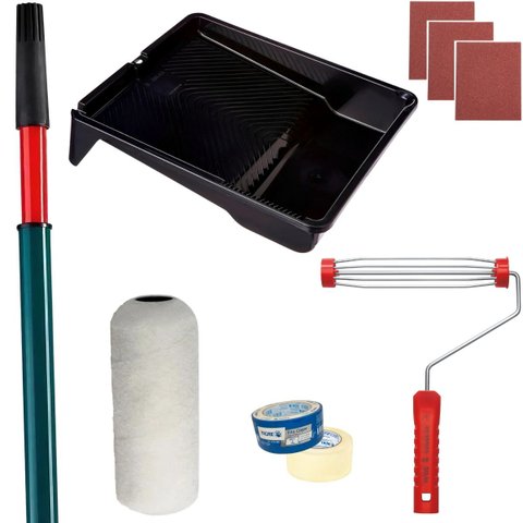 Rolo Pele de Carneiro 23cm + Suporte 23cm + Bandeja 2,7l + 3 Lixas 120 +fita Crepe 48mmx50m + 3 Lixa