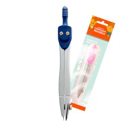 Kit Geométrico Régua Transferidor Esquadros Compasso Azul - 3