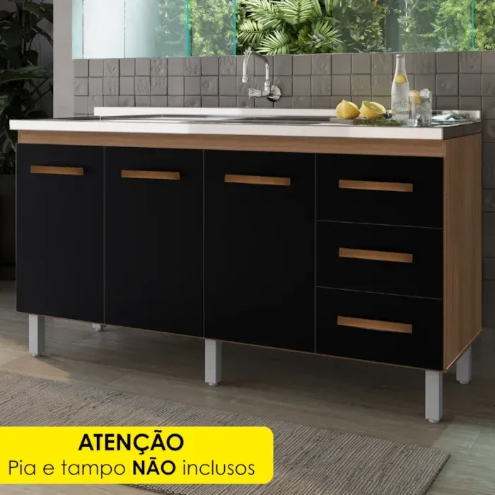 Ver imagem 2 de Balcao sem Tampo para Pia 150cm 9130 Savana Preto Mobbs