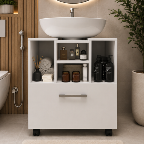 Gabinete para Banheiro Funcional com Porta Basculante Jasper - Branco