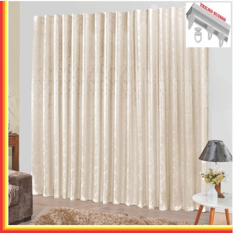 Cortina Tropical em Jacquard 4,00 X 2,70 para Trilho Suisso - Palha