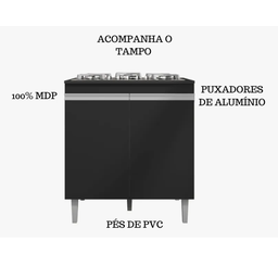 Balcão P/ Cooktop Andreia 4 ou 5 Bocas Preto - Ajl Móveis - 4