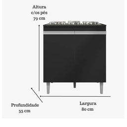 Balcão P/ Cooktop Andreia 4 ou 5 Bocas Preto - Ajl Móveis - 3
