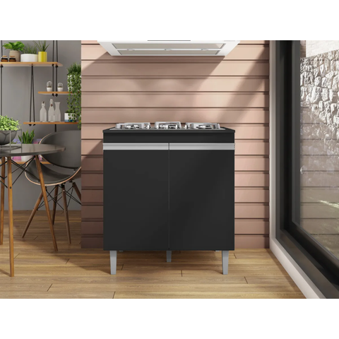 Balcão P/ Cooktop Andreia 4 ou 5 Bocas Preto - Ajl Móveis