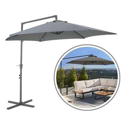 Ombrelone Bel Veneza Guarda Sol Suspenso Cinza 3m com Base em Cruz P/ Apoio de Contrapeso:cinza