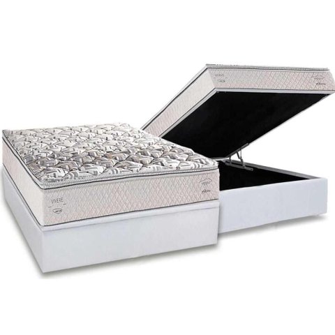 Cama Box Baú Casal: Colchão Ortopédico Herval Ag65 Santorini C1604 + Base Crc Linhão White (