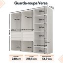Ver imagem 3 de Guarda Roupa Casal Modulado Versa em MDF 6 Portas com 7 Prateleiras 6 Gavetas 2 Cabideiros