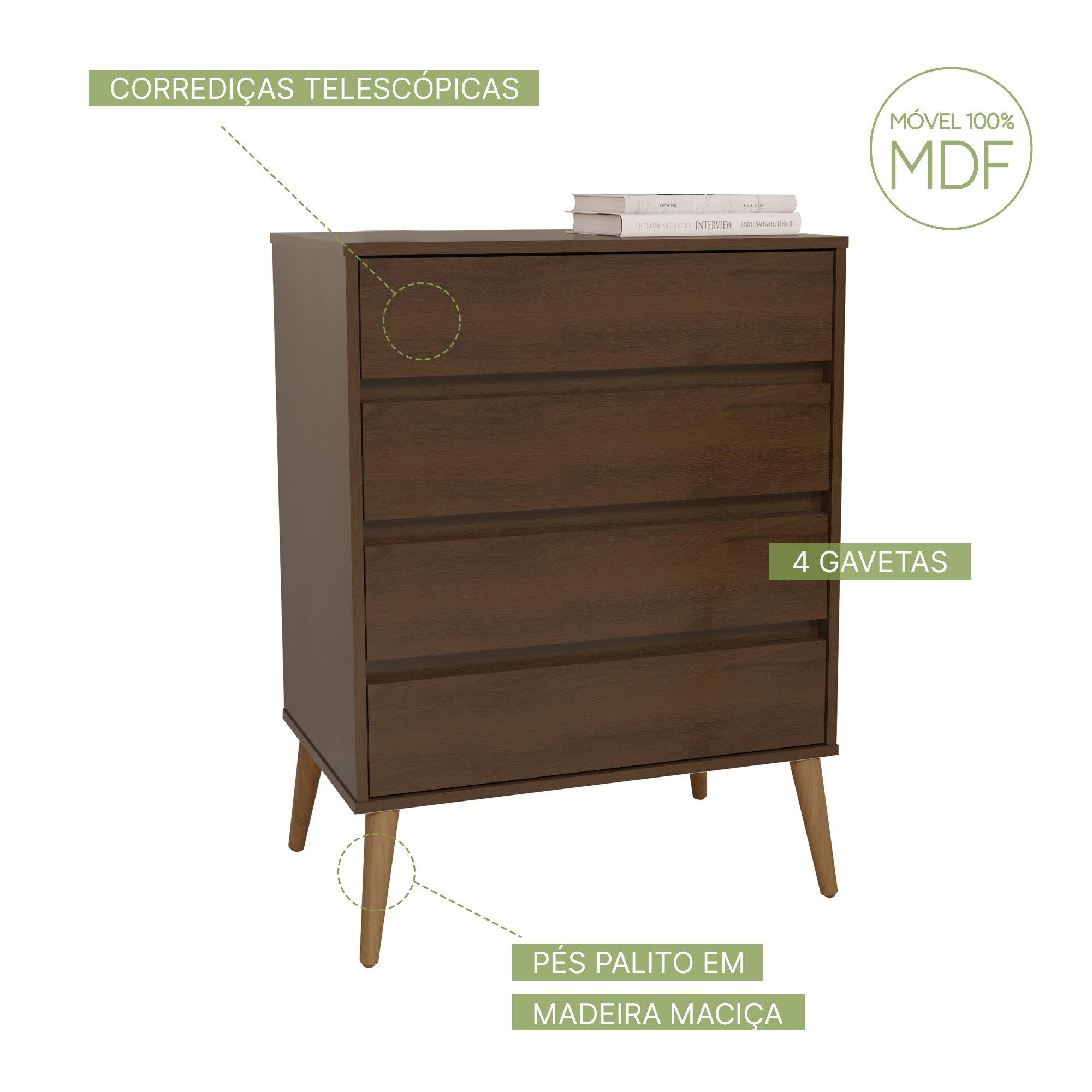 Cômoda 4 Gavetas 100% MDF Dolce - 5