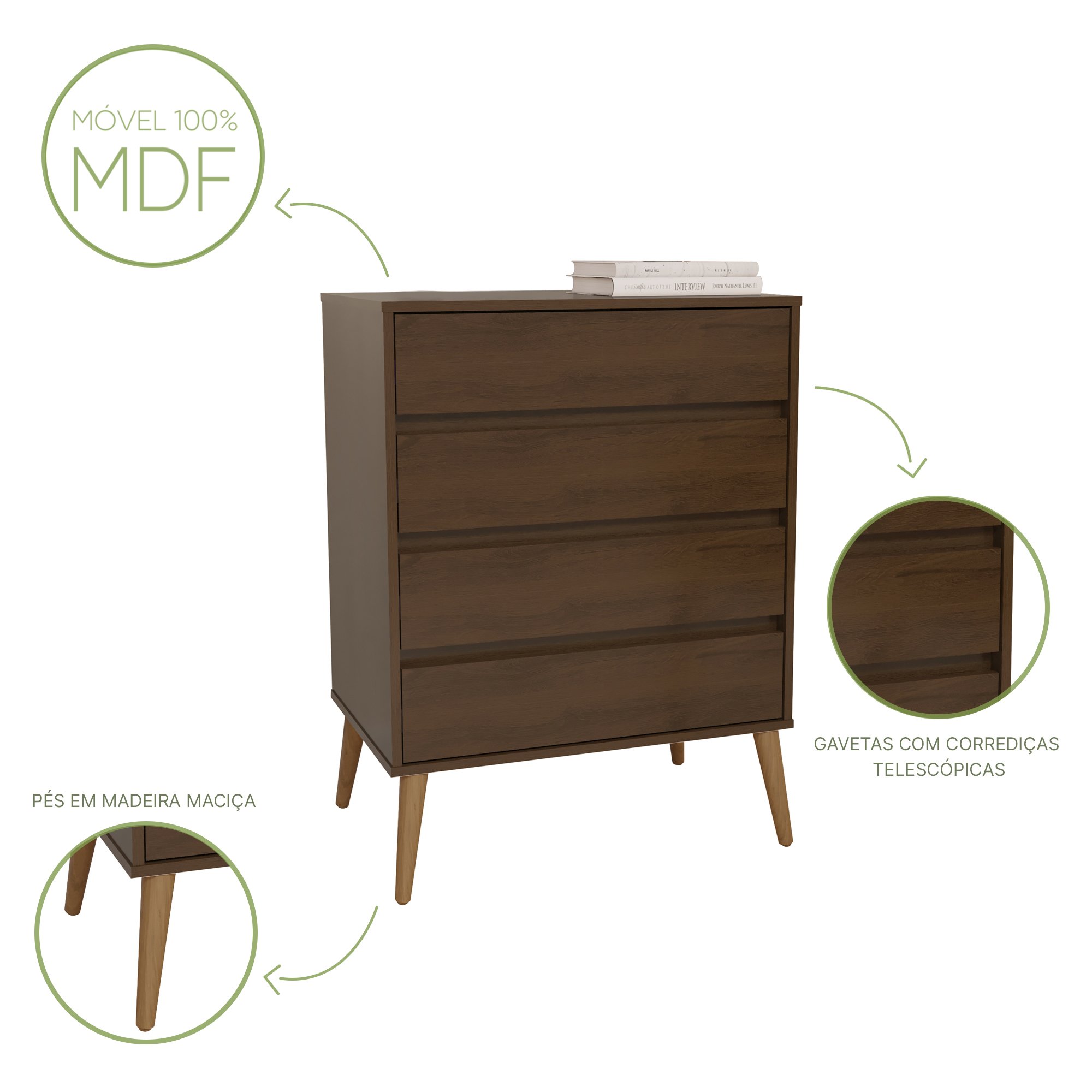 Cômoda 4 Gavetas 100% MDF Dolce - 6