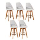 Ver imagem 1 de Kit 05 Banquetas Linho Bege E Almofada Branco
