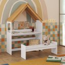 Ver imagem 1 de Escrivaninha Infantil Montessoriana Casinha 100% MDF Petra Espresso Móveis Branco/Brilho/Amêndoa