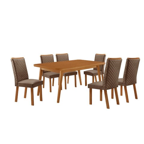 Mesa de Jantar Copper 180 cm Tampo MDF Canto Copo Laminado e 6 Cadeiras Lira