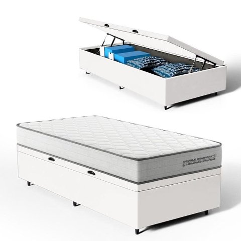 Cama Box Baú Solteiro com Colchão de Molas Ensacadas Double Comfort 88 x 188 x 62 cm