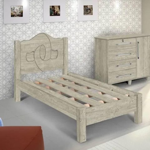 Cama Solteiro Siena 100% Mdf com Sarrafo em Madeira Carmolar Artico