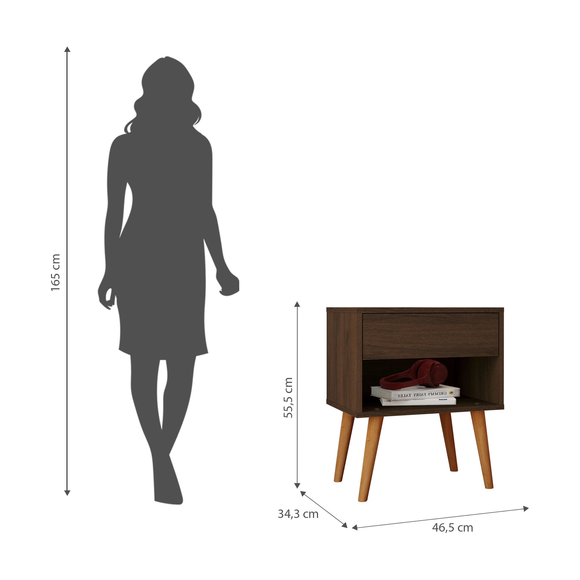 Mesa de Cabeceira 100% MDF 1 Gaveta 1 Nicho Pés Palito Vivare - 3