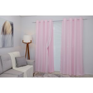 Cortina Oxford Rosa-bebê com Voil Xadrez Sala/quarto 300x250 - Fabritex