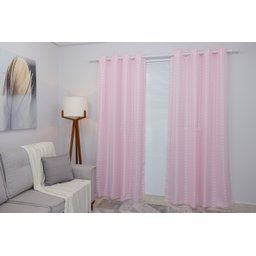 Cortina Oxford Rosa-bebê com Voil Xadrez Sala/quarto 300x250 - Fabritex - 2