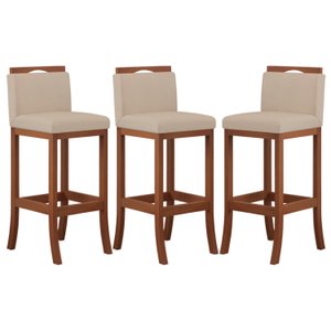 Conjunto 3 Banquetas Altas em Madeira Maciça Londres 