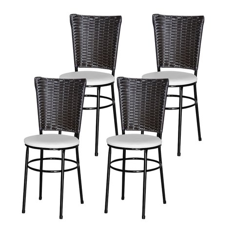 4 Cadeiras para Mesa Preta Hawai Marrom:branco
