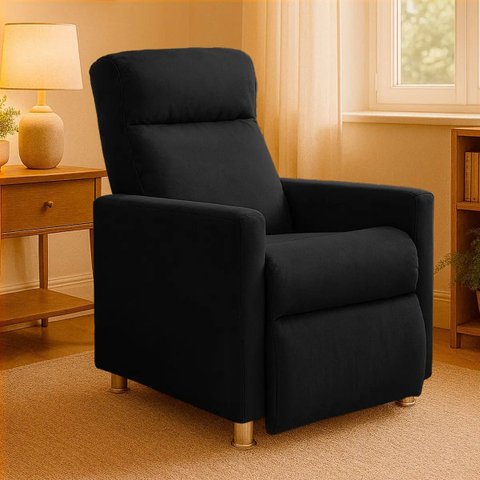 Poltrona Cadeira do Papai Reclinável Confortavel Veludo:Preto/Liso