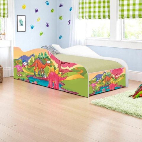 Cama Carro Solteiro Joy Planeta Dinossauro Solteiro com Colchão