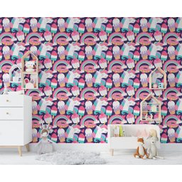 Papel de Parede Adesivo Unicórnio Arco-íris Comida 2,80m - 2