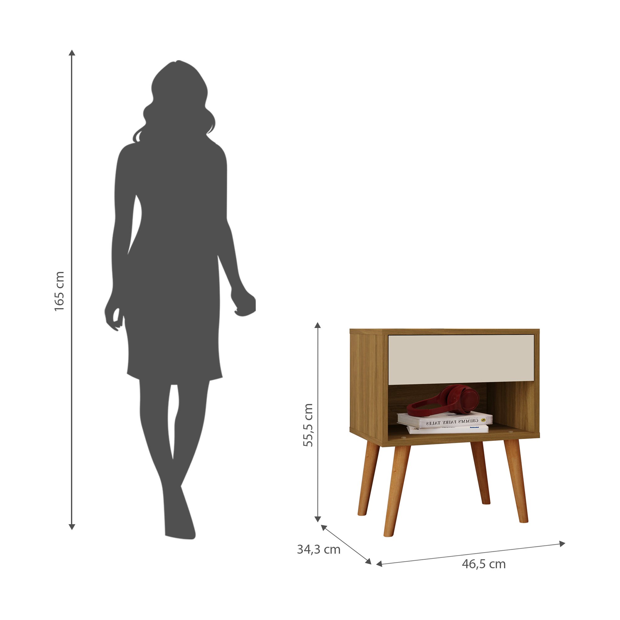 Mesa de Cabeceira 100% MDF 1 Gaveta 1 Nicho Pés Palito Vivare - 3