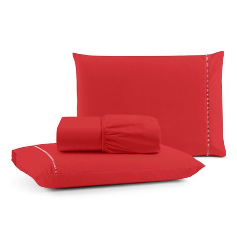 Jogo de Lençol King Mirante 100% Algodão 3 Peças - Vermelho Casa Show Enxovais