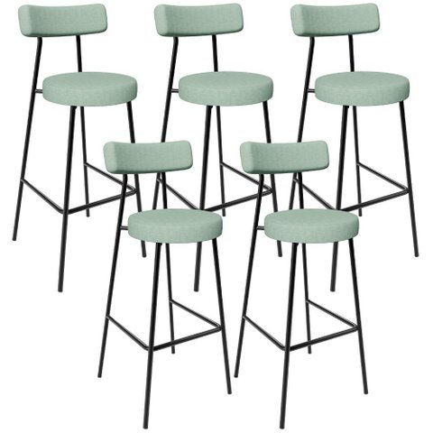 Kit 05 Banquetas Alta Bar Cozinha Sala de Jantar Aço Milão L02 Linho Verde Menta - Lyam Decor