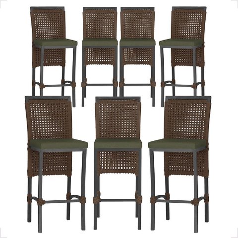 7 Banquetas em Alumínio Roma Preta Corda Náutica Tecido 13