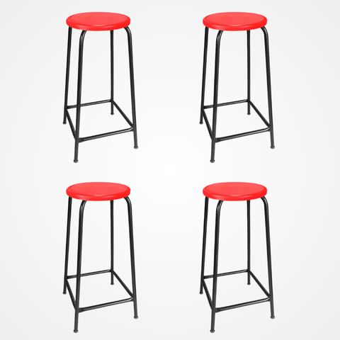 Kit 4 Banco de Metal Bar Assento Plástico Empilhável Vermelho 65cm