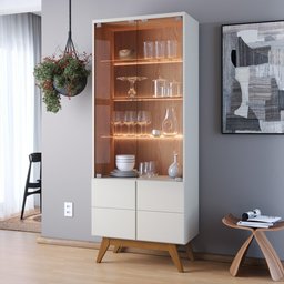 Kit Cristaleira Aparador Mesa de Centro Rebeca e Espelho Adnet 67cm C05 Off White/Freijó - Mpozenato - 2 Kit Cristaleira Aparador Mesa de Centro Rebeca e Espelho Adnet 67cm C05 Off White/Freijó - Mpozenato - 2