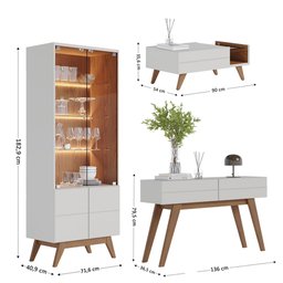 Kit Cristaleira Aparador Mesa de Centro Rebeca e Espelho Adnet 67cm C05 Off White/Freijó - Mpozenato - 4 Kit Cristaleira Aparador Mesa de Centro Rebeca e Espelho Adnet 67cm C05 Off White/Freijó - Mpozenato - 4