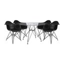 Ver imagem 1 de Mesa de Jantar Vidro Redonda 90cm com 4 Poltronas Pretas Ferro Preto Cor: Preto