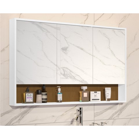 Armário Banheiro Espelheira 3 Portas Hefesto Branco Nature