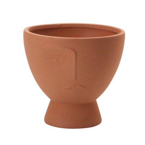 Cachepot Decorativo em Cerâmica Rosto Plantas Terracota 18 Cm M02 - D’Rossi