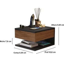 Mesa de Cabeceira Suspenso Flórida Preto / Freijó - Comprar Moveis em Casa - 2