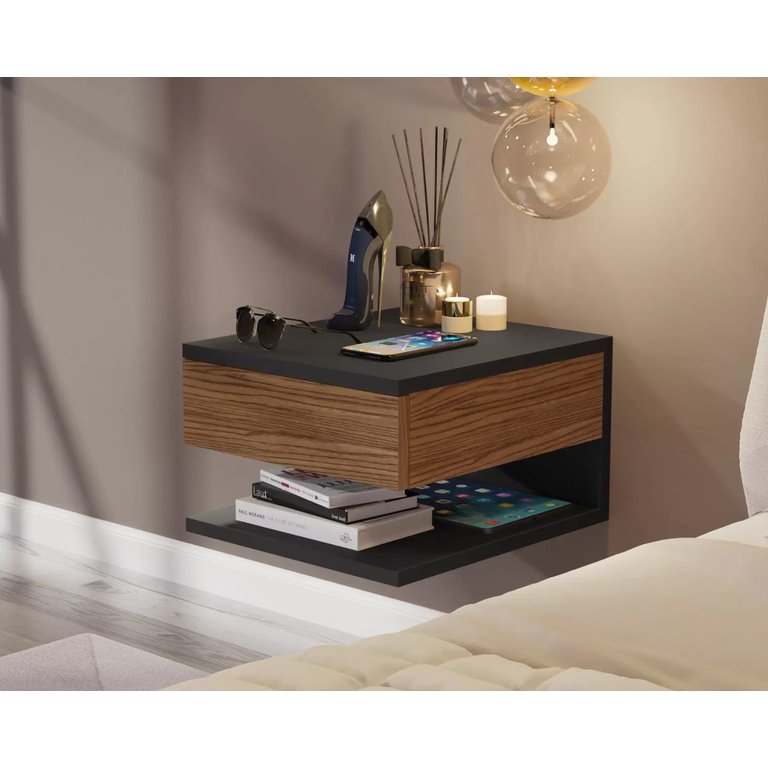 Mesa de Cabeceira Suspenso Flórida Preto / Freijó - Comprar Moveis em Casa Mesa de Cabeceira Suspenso Flórida Preto / Freijó - Comprar Moveis em Casa