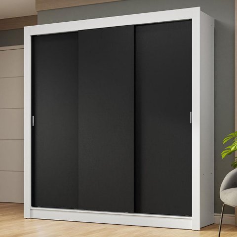 Guarda-roupa Casal 3 Portas de Correr Branco/preto Nobre Madesa Branco/preto