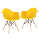 Ver imagem 1 de Kit - 2 X Cadeiras Charles Eames Eiffel Daw com Braços - Base de Madeira Clara - Amarelo Multicolori