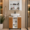 Ver imagem 3 de Conjunto Banheiro Gabinete Premium com Espelheira Espelhada Klein - Branco/Ripado